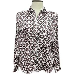 Tommy Hilfiger Equestrian Print Long Sleeve Button Up Blouse Black Red Large